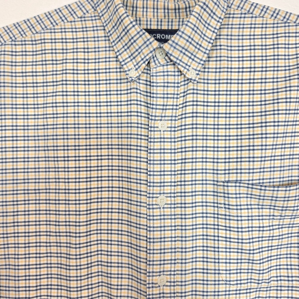 Abercrombie Fitch Button Shirt Mens L Yellow Plaid Preppy Y2K 90s Dad Church - Picture 15 of 16